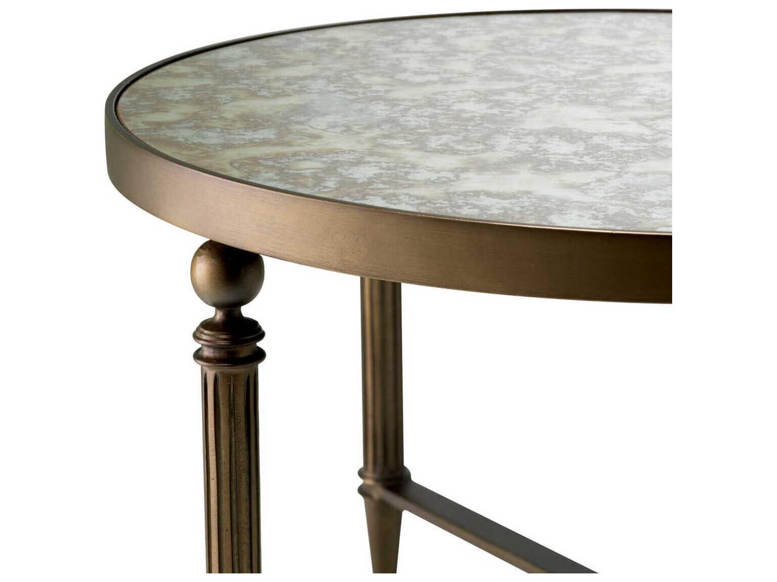 Bowery Round Coffee Table with Antique Mirror Glass and Bronze Finish