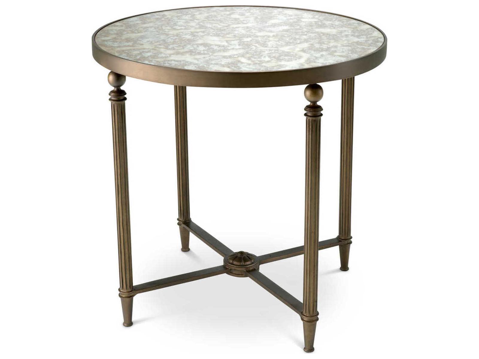Bowery Round End Table with Antique Mirror Glass and Bronze Finish