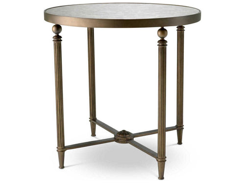 Bowery Round End Table with Antique Mirror Glass and Bronze Finish