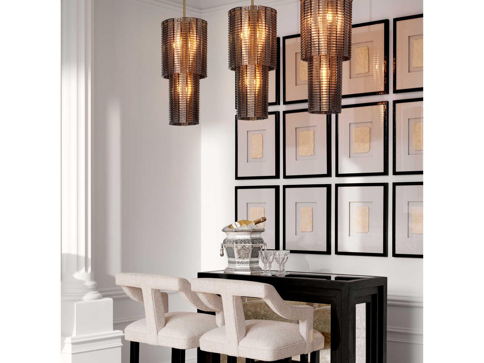 Eichholtz 6-Light Imperial Chandelier in Brushed Brass and Smoke Glass