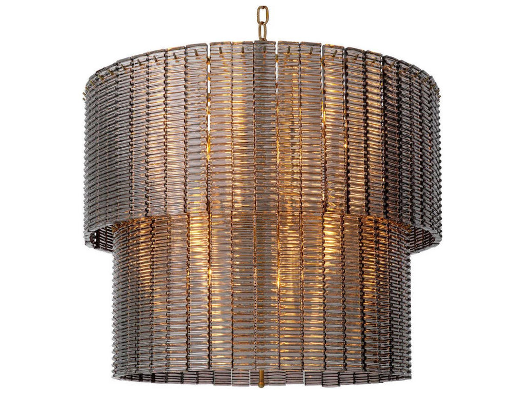 Eichholtz Imperial 21-Light Drum Tiered Chandelier in Brushed Brass and Smoke Glass