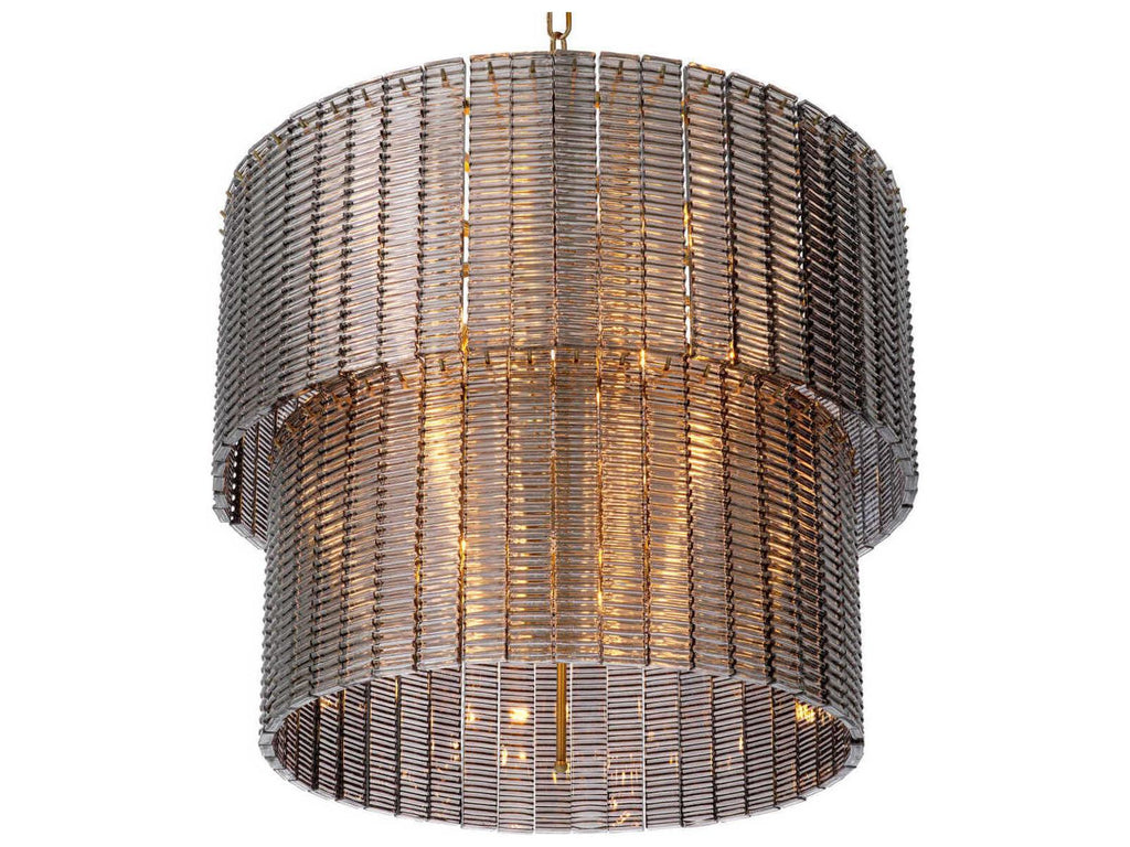 Eichholtz Imperial 21-Light Drum Tiered Chandelier in Brushed Brass and Smoke Glass