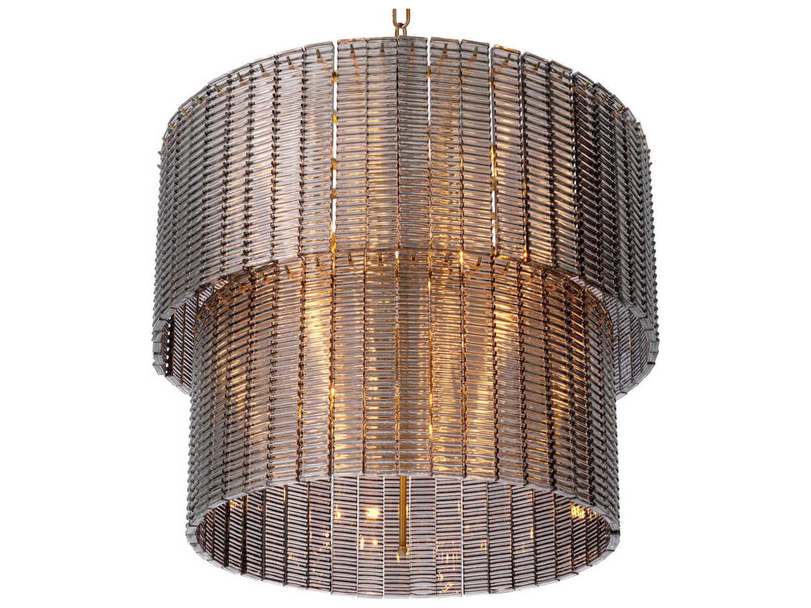 Eichholtz Imperial 21-Light Drum Tiered Chandelier in Brushed Brass and Smoke Glass