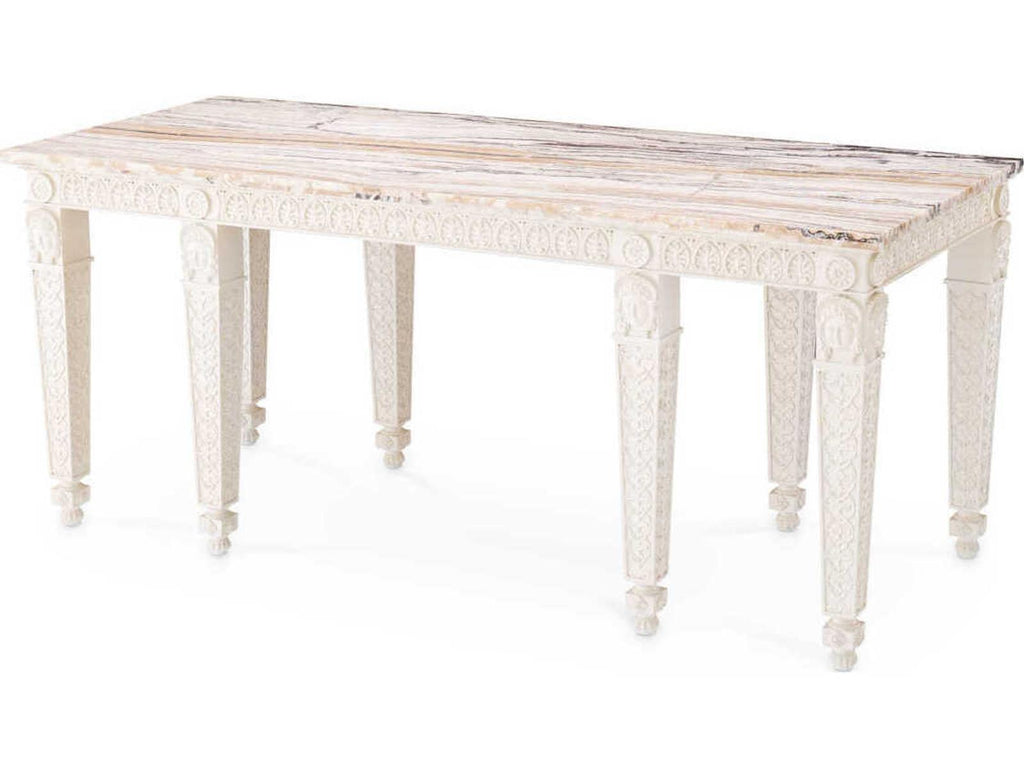Croome Court Rectangle Console Table with Marble Top Antique White Finish