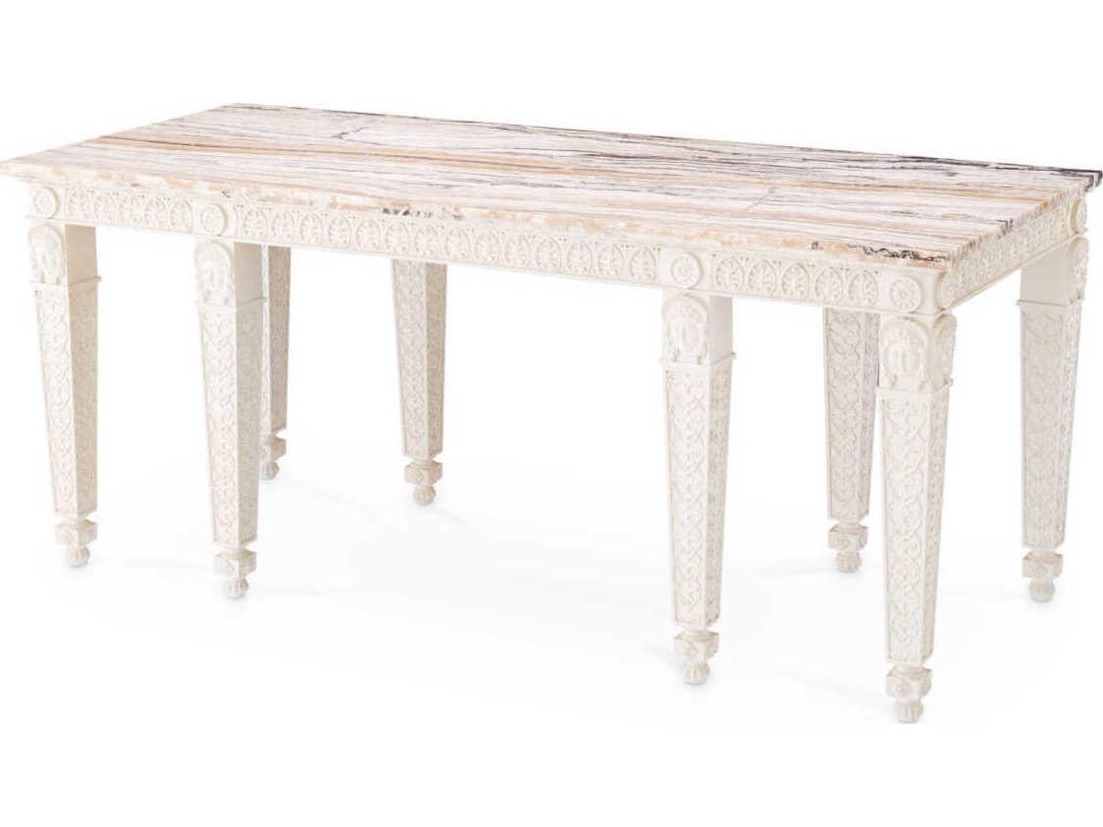 Croome Court Rectangle Console Table with Marble Top Antique White Finish