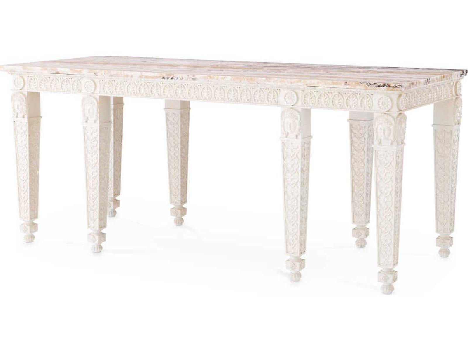 Croome Court Rectangle Console Table with Marble Top Antique White Finish