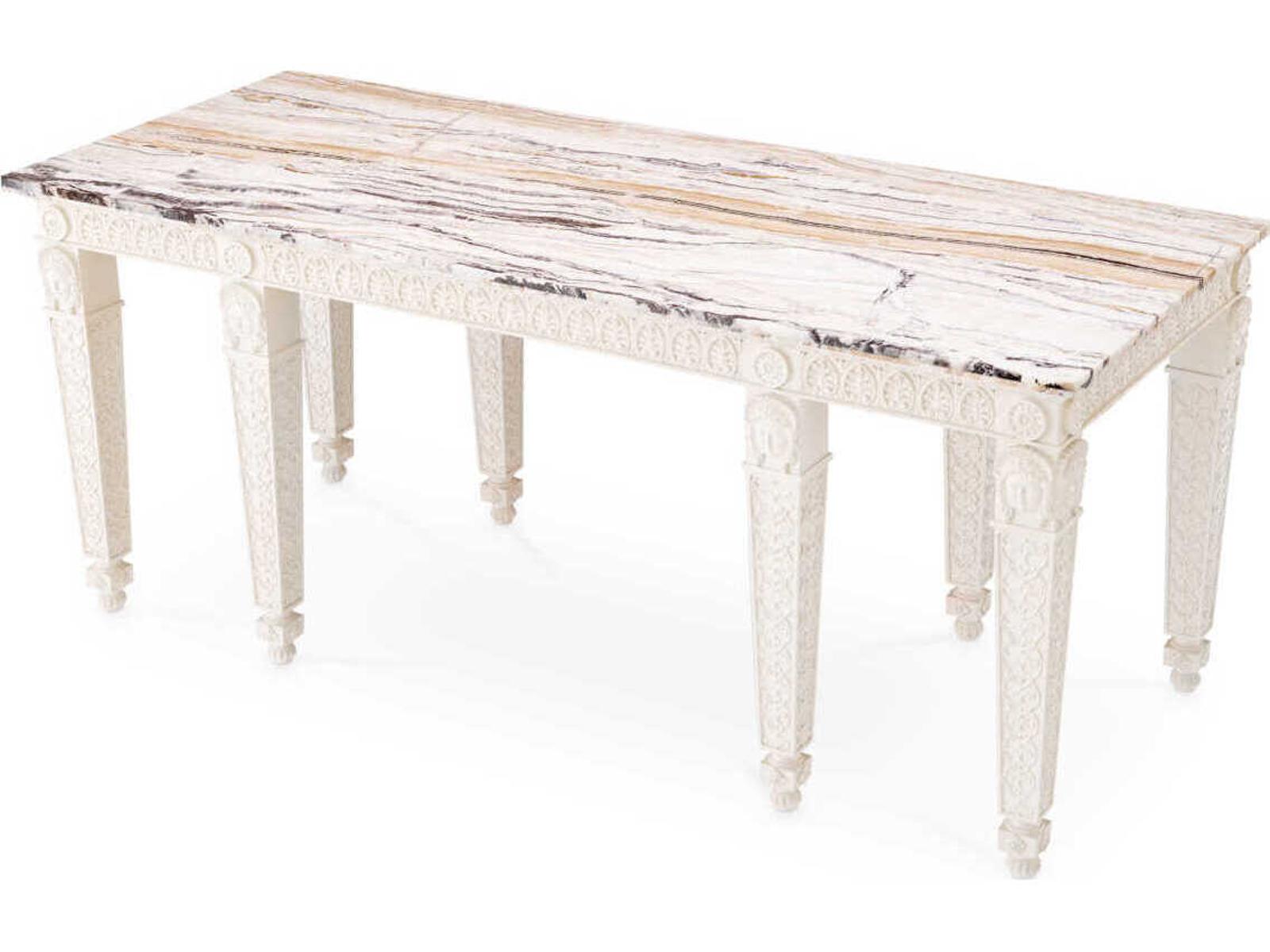 Croome Court Rectangle Console Table with Marble Top Antique White Finish