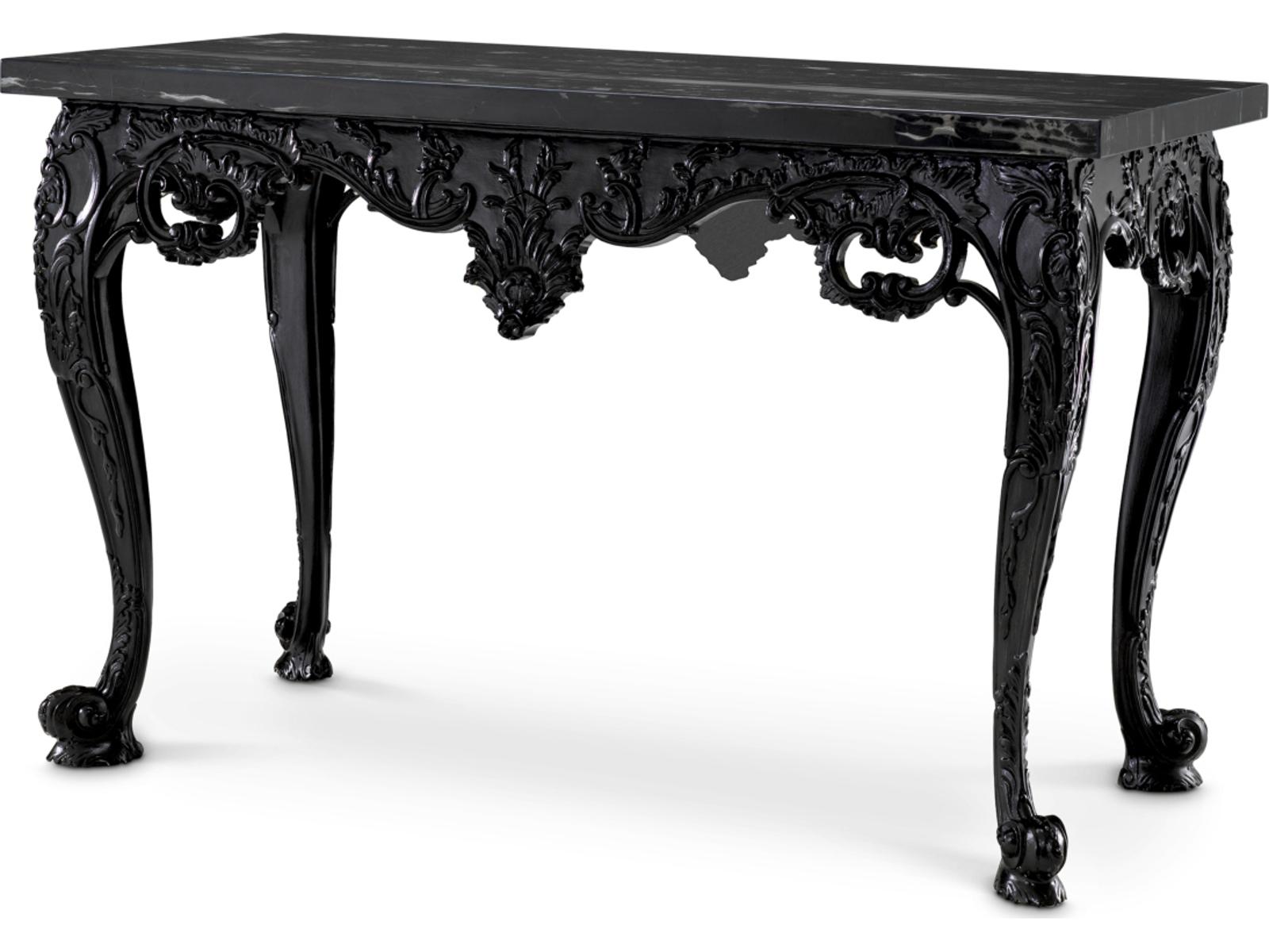 Cadwalader Demilune Console Table with Black Marble and Black Finish