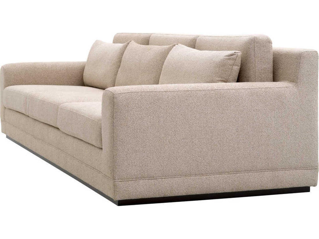 Manhattan 3-Seat Palmer Beige Fabric Sofa with Black Base
