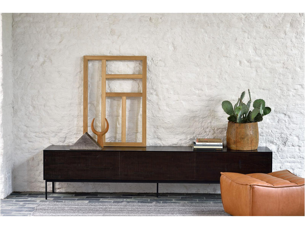 Grooves Teak Black Tv Cupboard
