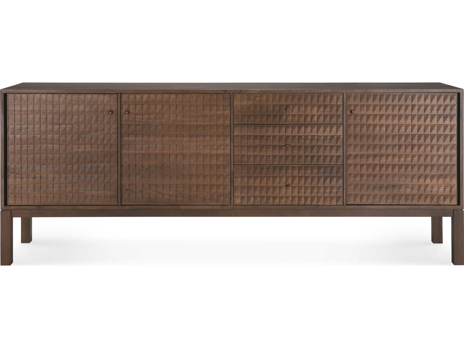 Sono Teak Light Brown Sideboard with Hand-Carved Panels