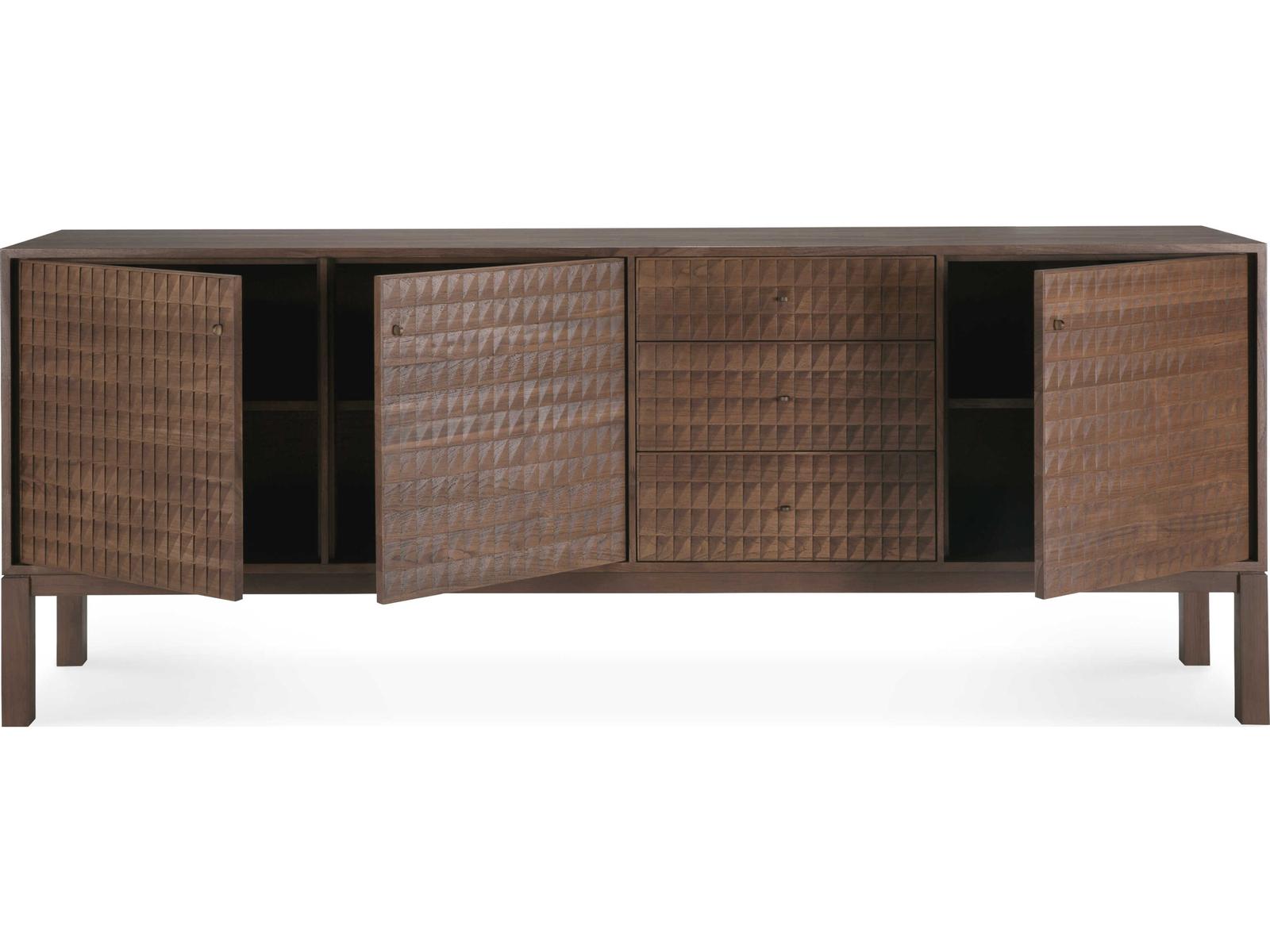 Sono Teak Light Brown Sideboard with Hand-Carved Panels