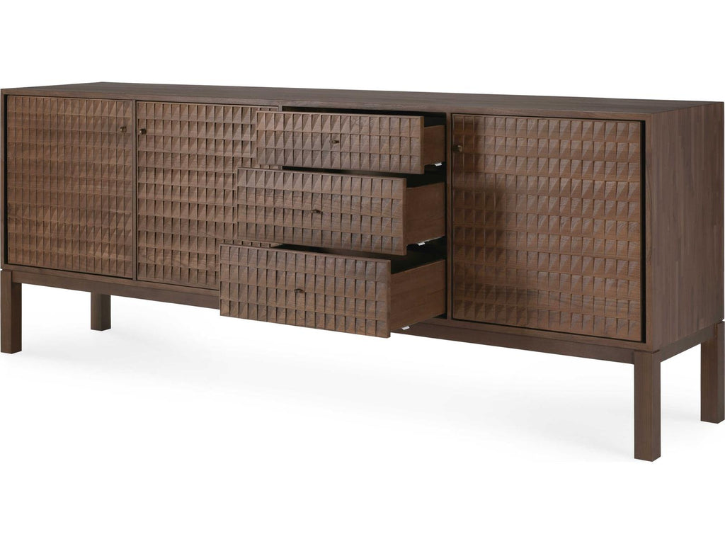 Sono Teak Light Brown Sideboard with Hand-Carved Panels