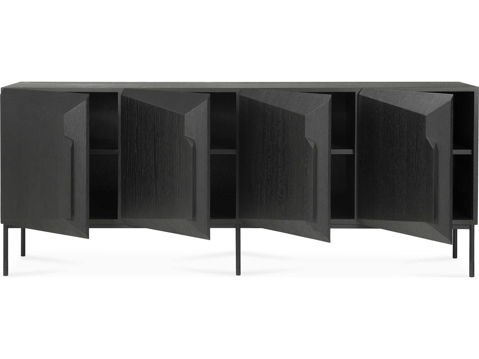 Stairs 4-Door Oak Black Sideboard with Metal Legs