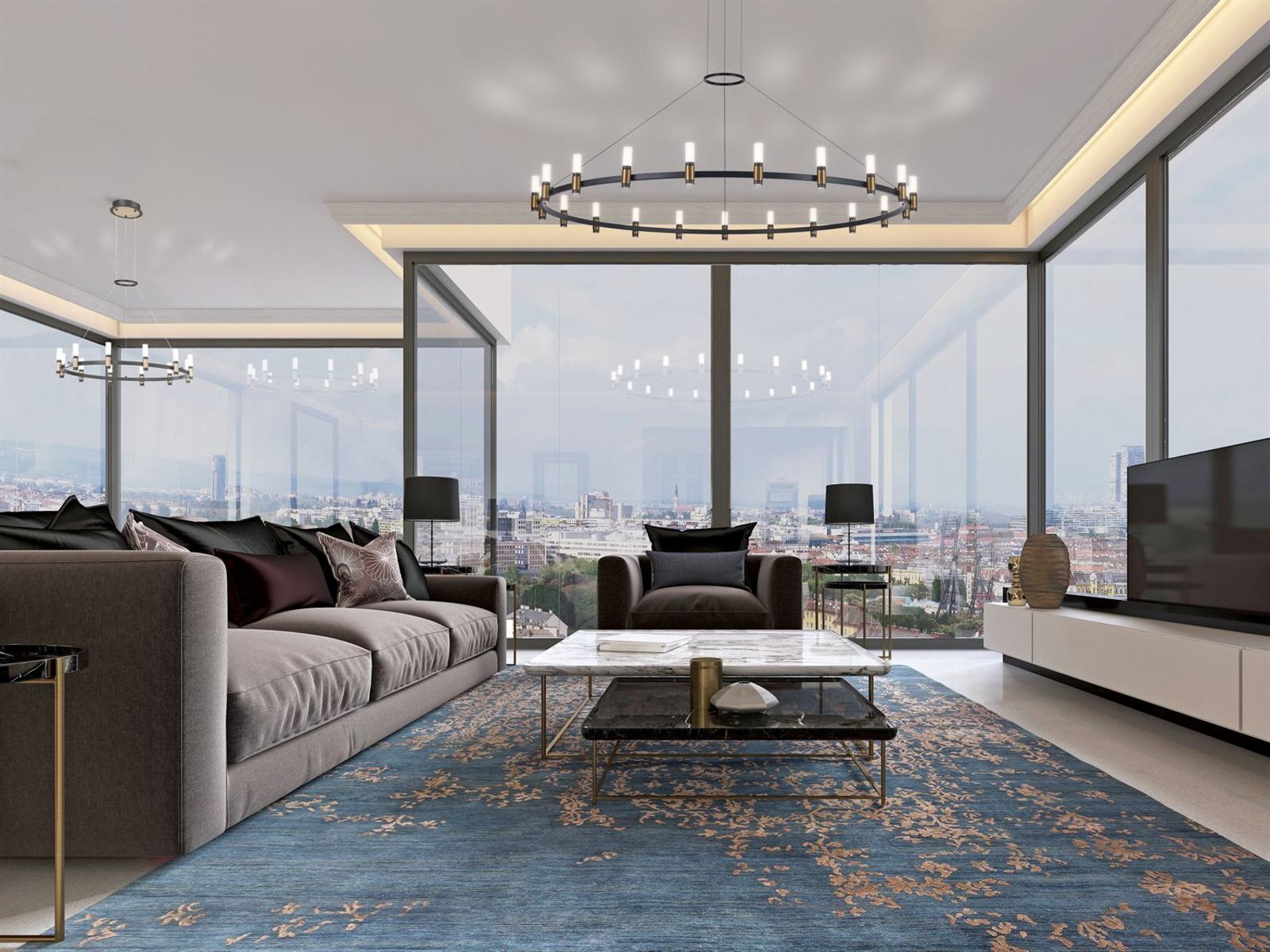 Eurofase Albany 21-Light LED Round Chandelier in Deep Black and Brass