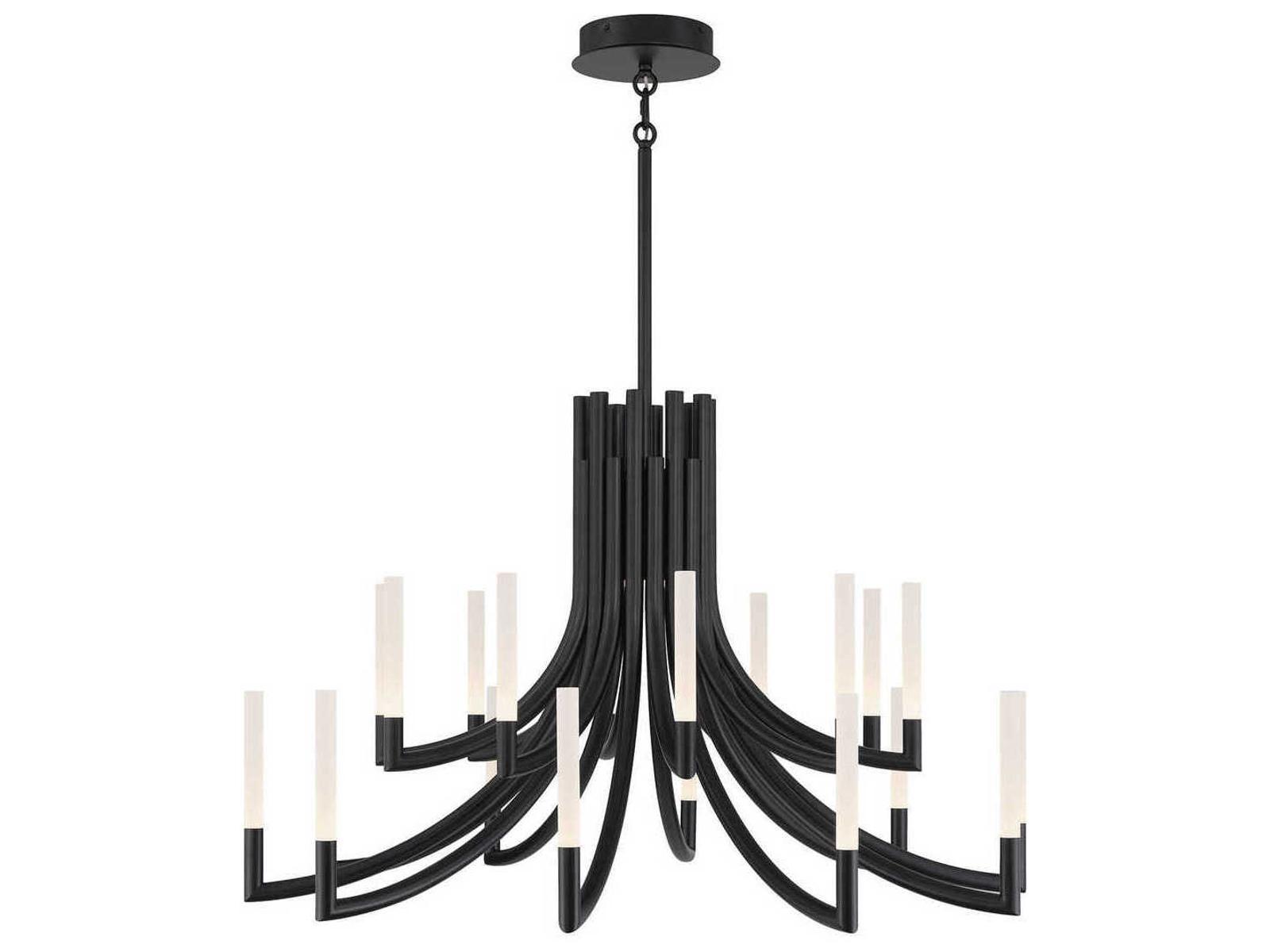 Eurofase Olette 20-Light Linear Chandelier in Matte Black with Frosted Acrylic