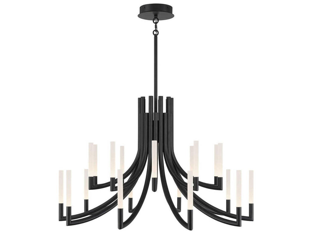 Eurofase Olette 20-Light Linear Chandelier in Matte Black with Frosted Acrylic