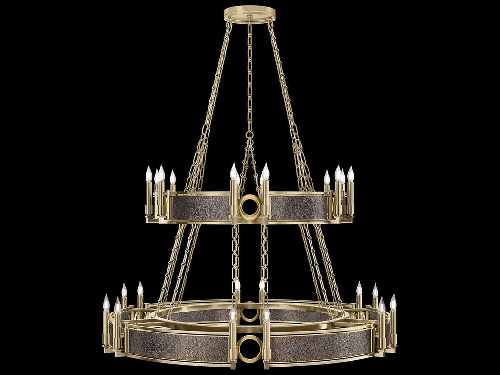 Fine Art Handcrafted Lighting Mirage 24-Light Soft Gold Leaf Traditional Tiered Chandelier
