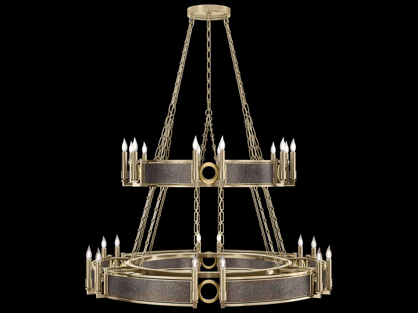 Fine Art Handcrafted Lighting Mirage 24-Light Soft Gold Leaf Traditional Tiered Chandelier