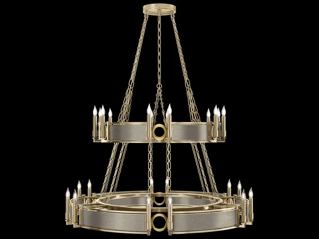 Fine Art Handcrafted Lighting Mirage 24-Light Soft Gold Leaf Traditional Tiered Chandelier