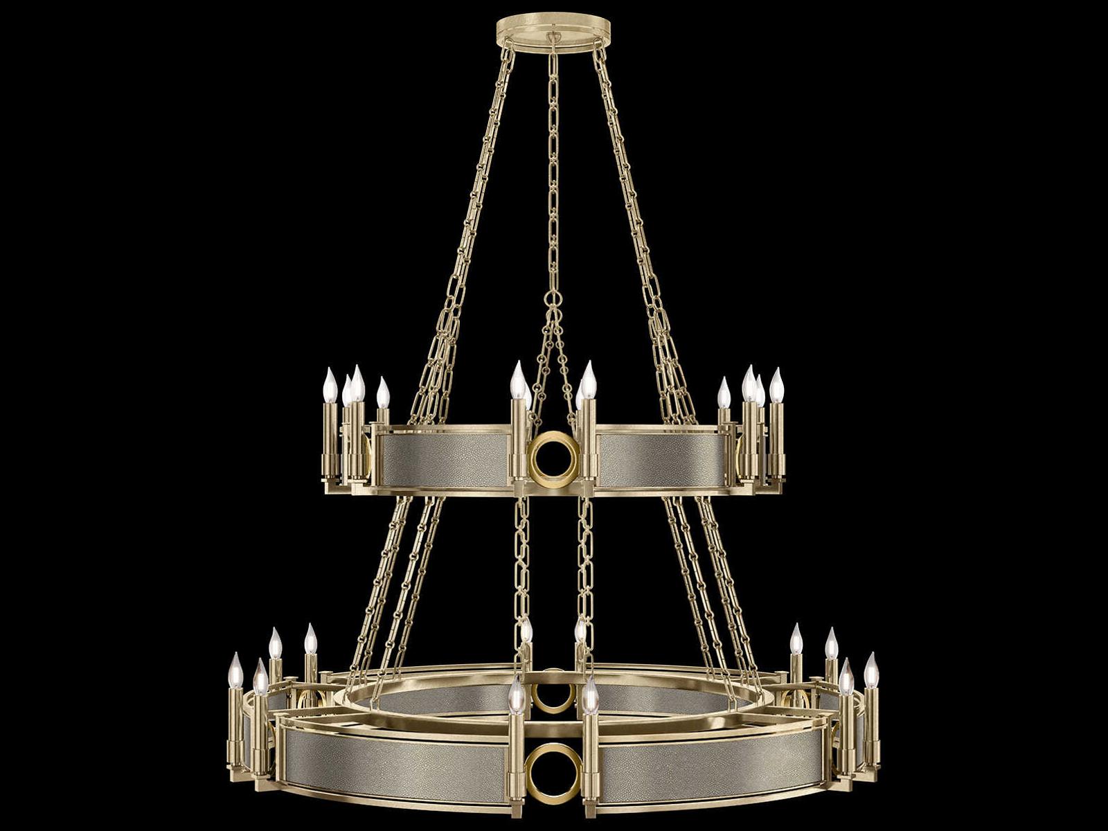 Fine Art Handcrafted Lighting Mirage 24-Light Soft Gold Leaf Traditional Tiered Chandelier