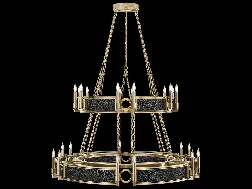 Fine Art Handcrafted Lighting Mirage 24-Light Soft Gold Leaf Traditional Tiered Chandelier