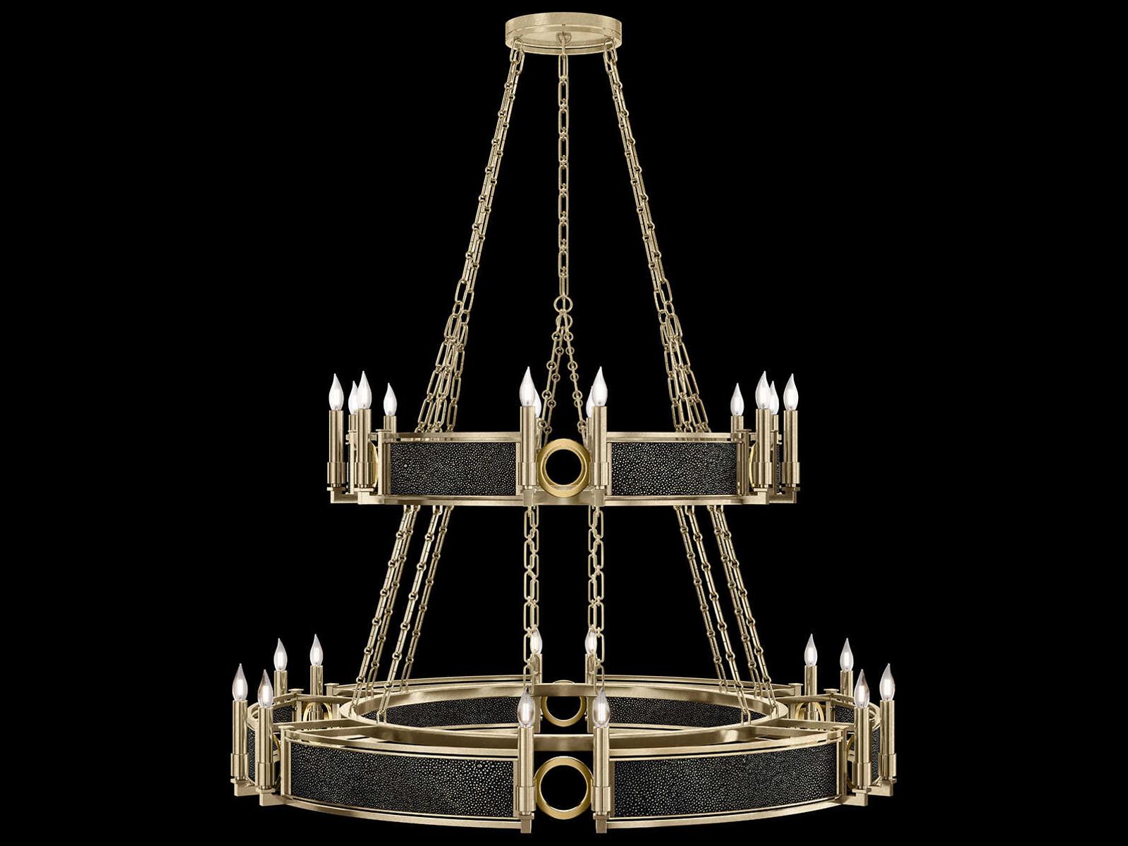 Fine Art Handcrafted Lighting Mirage 24-Light Soft Gold Leaf Traditional Tiered Chandelier