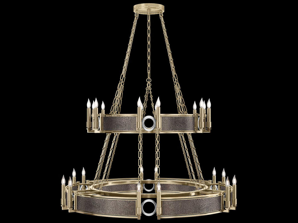 Fine Art Handcrafted Lighting Mirage 24-Light Soft Gold Leaf Traditional Tiered Chandelier