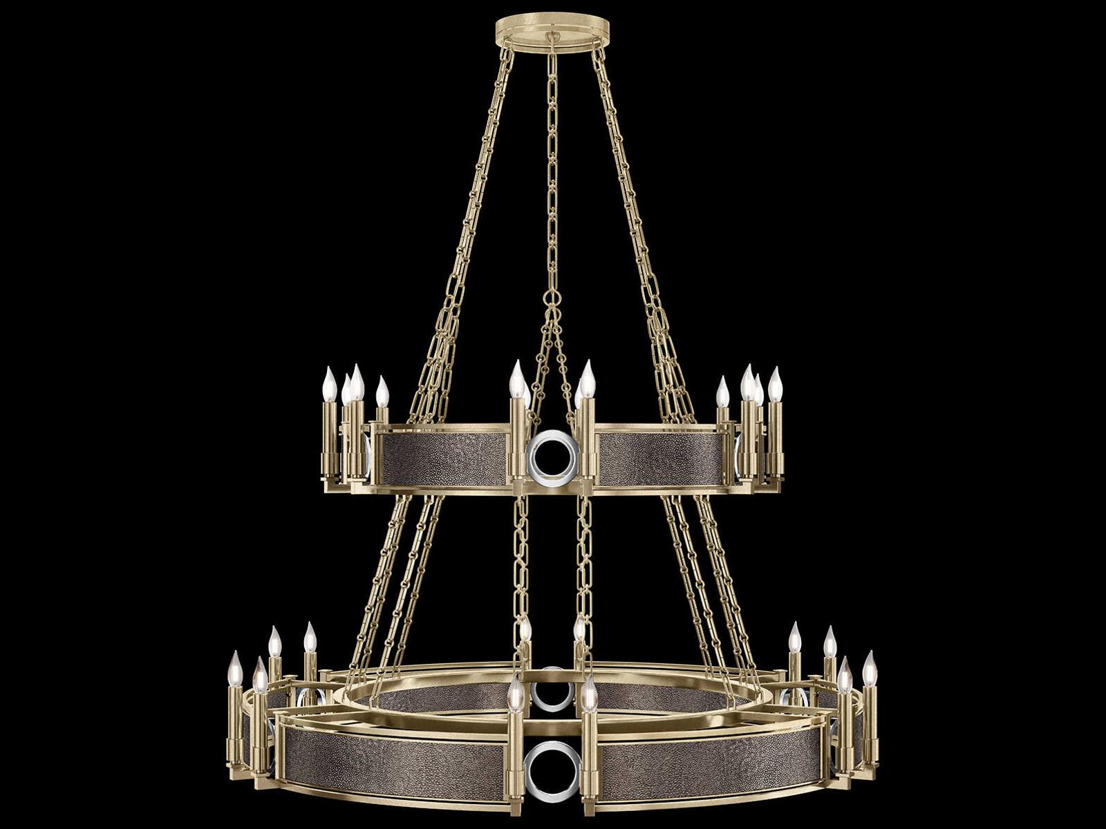 Fine Art Handcrafted Lighting Mirage 24-Light Soft Gold Leaf Traditional Tiered Chandelier