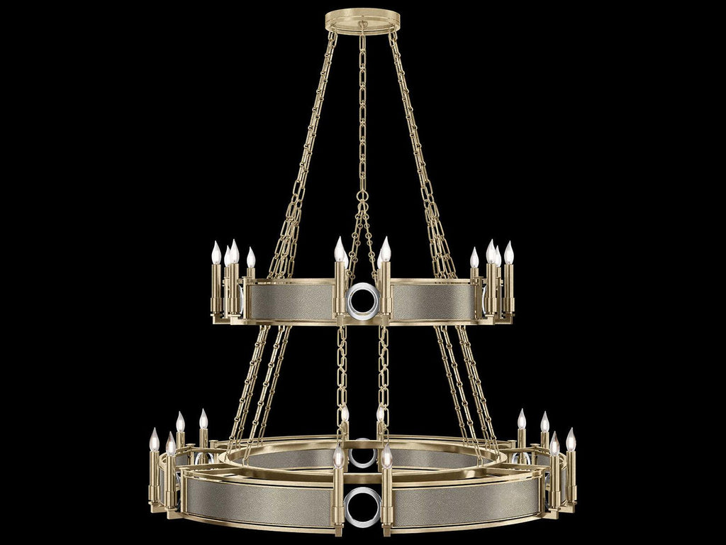 Fine Art Handcrafted Lighting Mirage 24-Light Soft Gold Leaf Traditional Tiered Chandelier