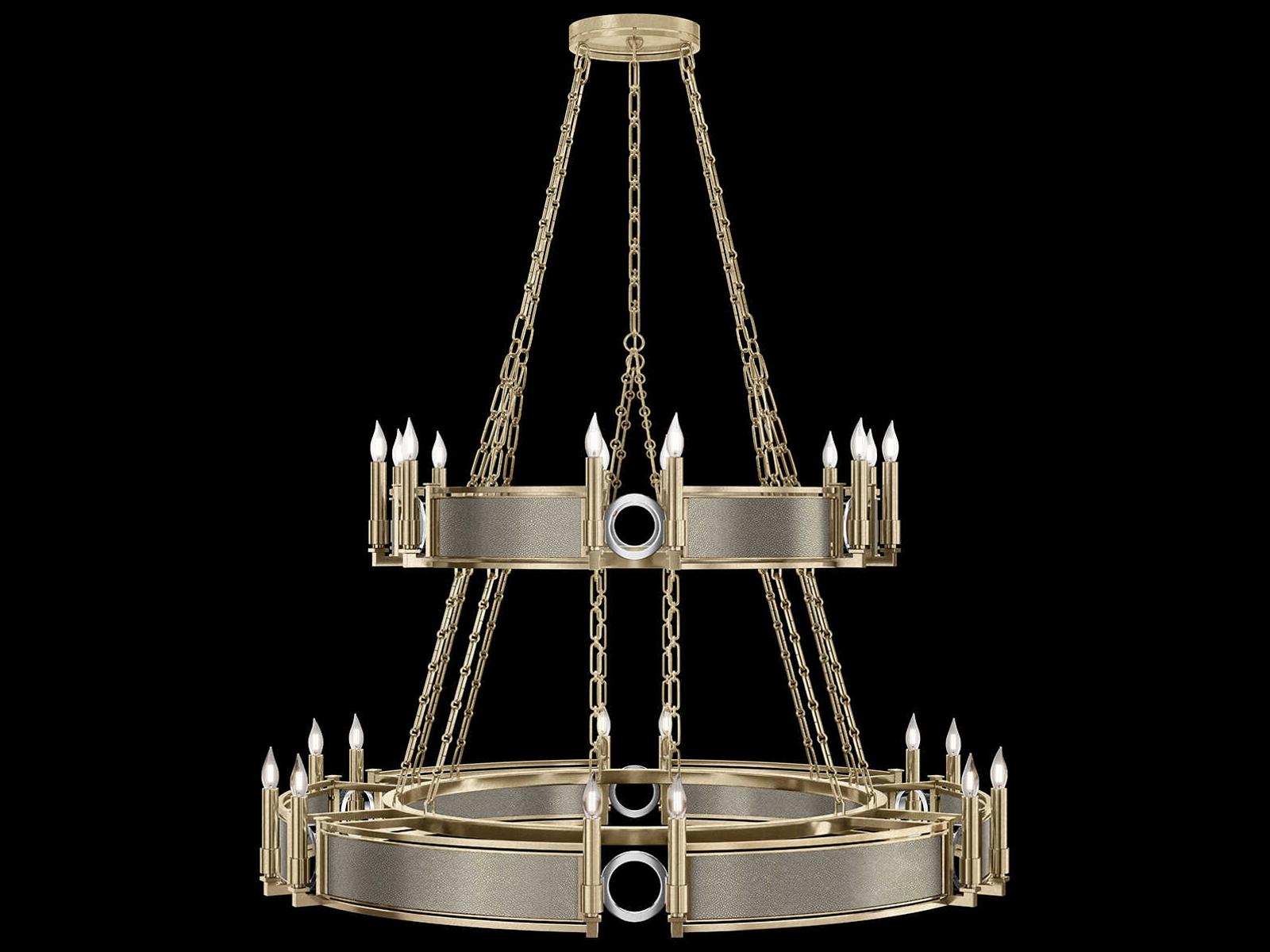 Fine Art Handcrafted Lighting Mirage 24-Light Soft Gold Leaf Traditional Tiered Chandelier