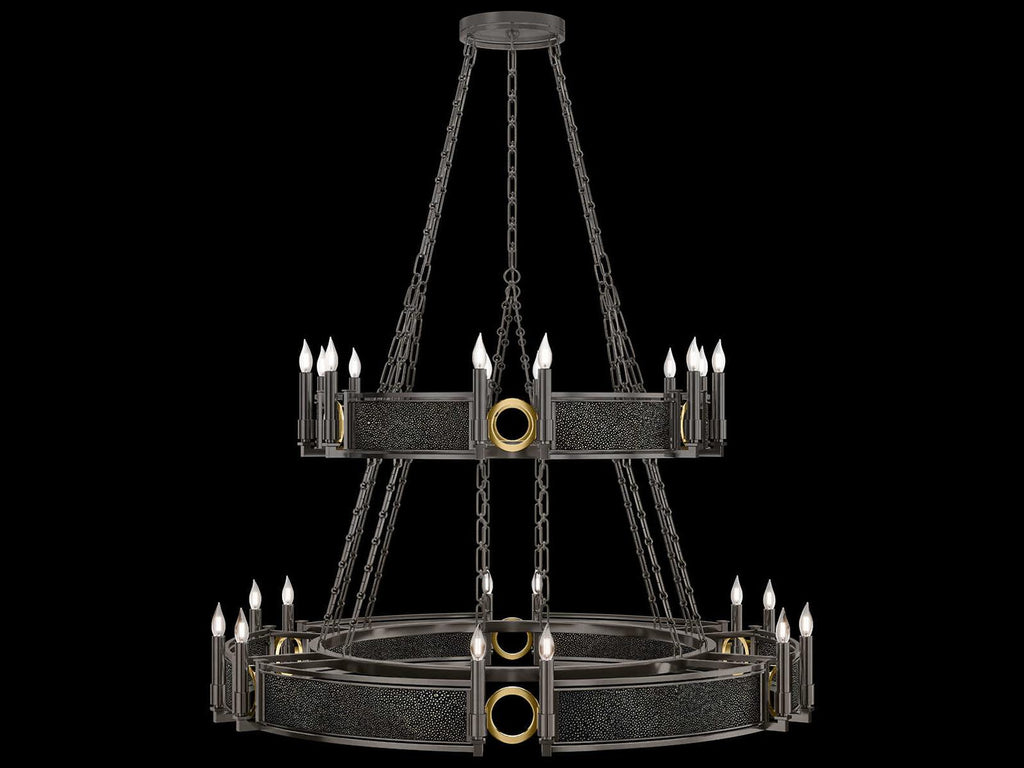Fine Art Handcrafted Lighting Mirage 24-Light Midnight Steel Traditional Candelabra Tiered Chandelier