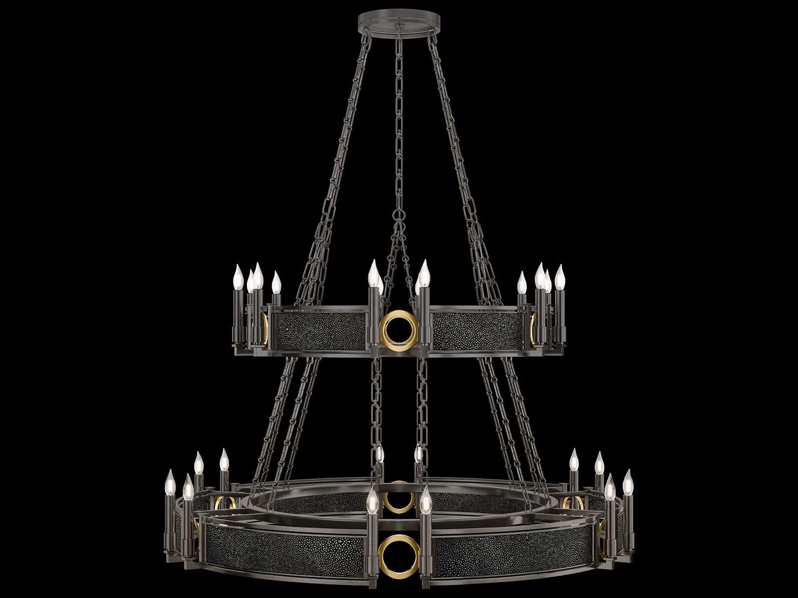 Fine Art Handcrafted Lighting Mirage 24-Light Midnight Steel Traditional Candelabra Tiered Chandelier