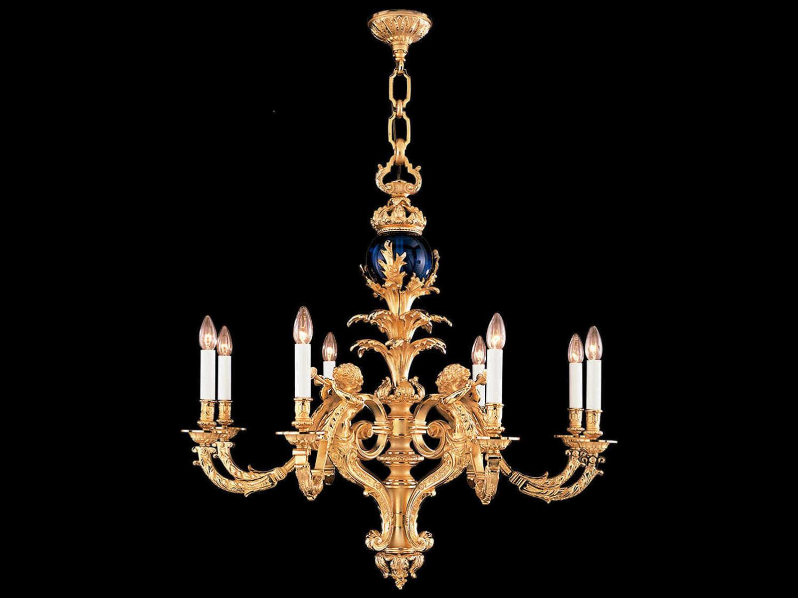 Fine Art Handcrafted Lighting Mariner Luxury 8-Light LED Candelabra Chandelier in Antique Gold Plated