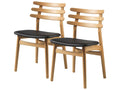 J48 Oak Wood Black Leather Armless Dining Chair