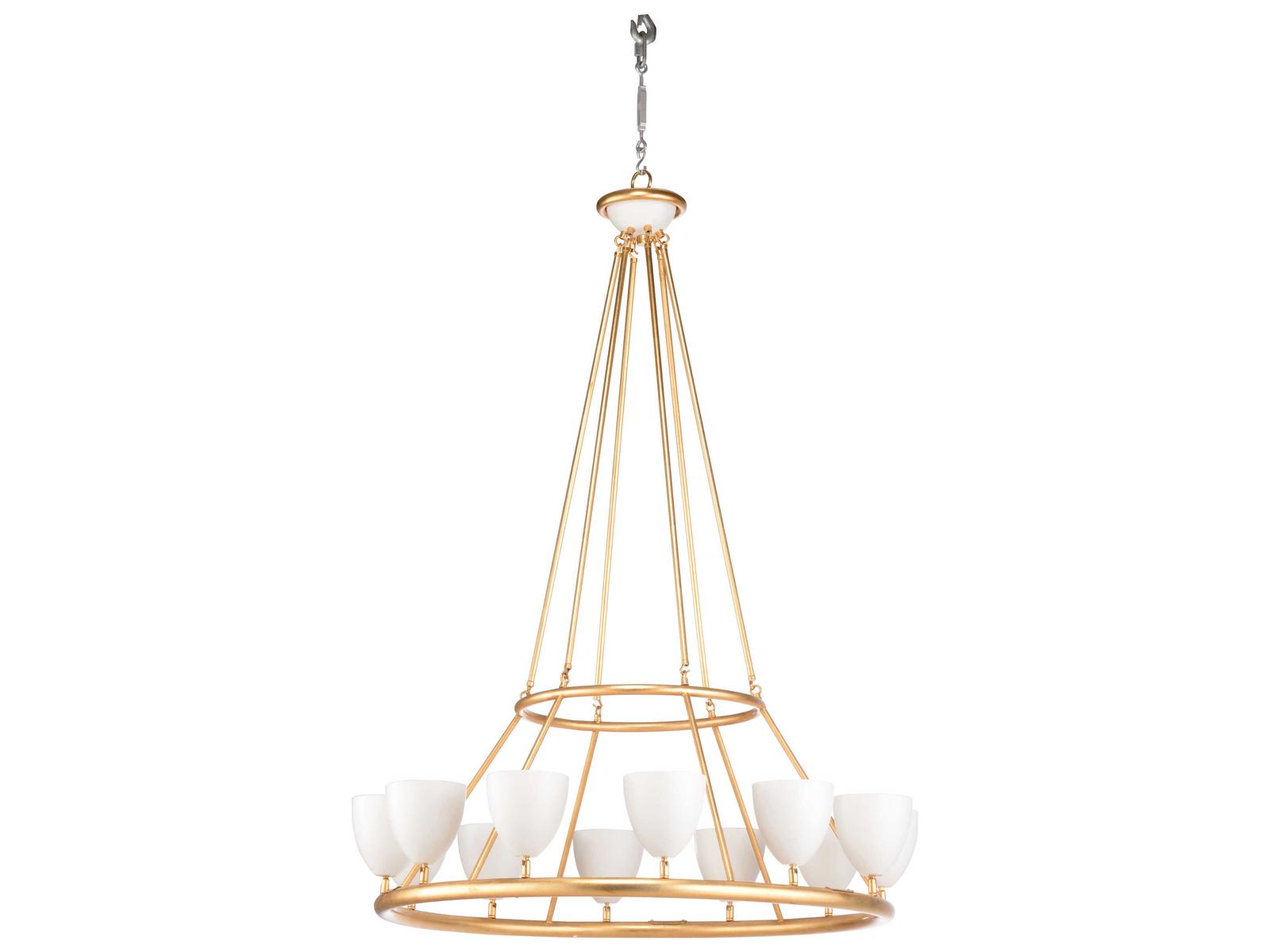 Frederick Cooper Larry Laslo Marilyn 12-Light Candelabra Chandelier in Antique Gold Leaf and Matte White
