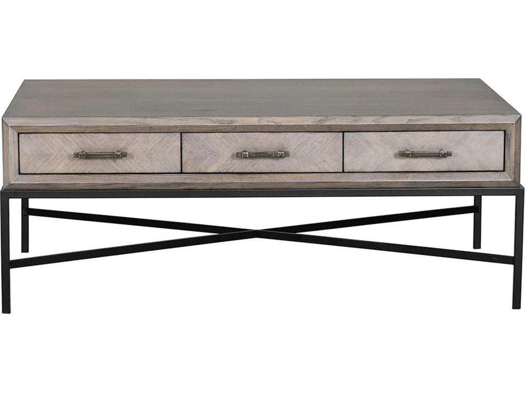Monogram Expedition Rectangular Wood Coffee Table with Drawers