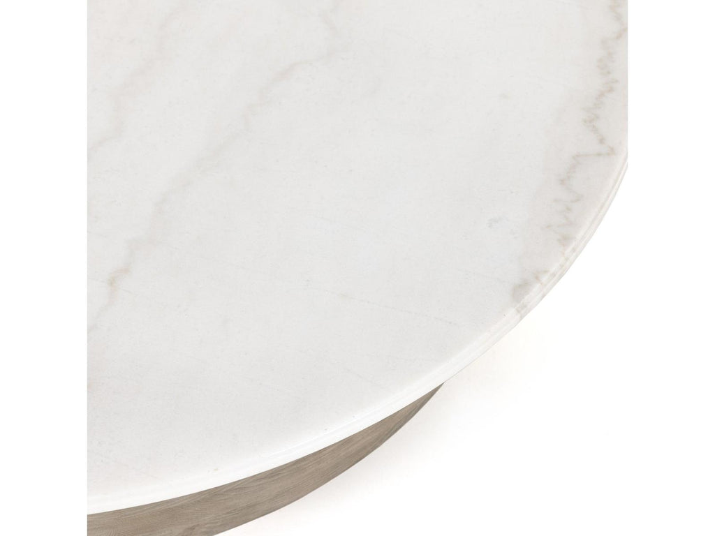 Hughes Caldwell Round Coffee Table in Weathered Blonde Pine and White Marble