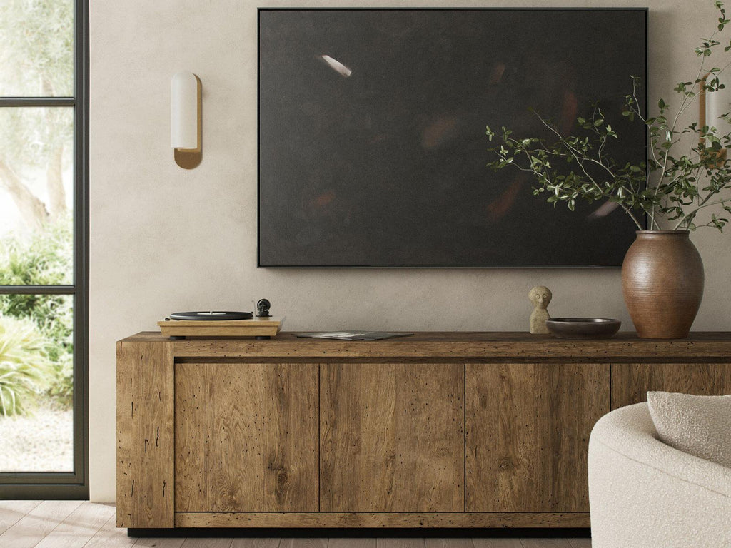 Wesson Abaso 94-Inch Hardwood Media Console in Black Rustic Wormwood Oak