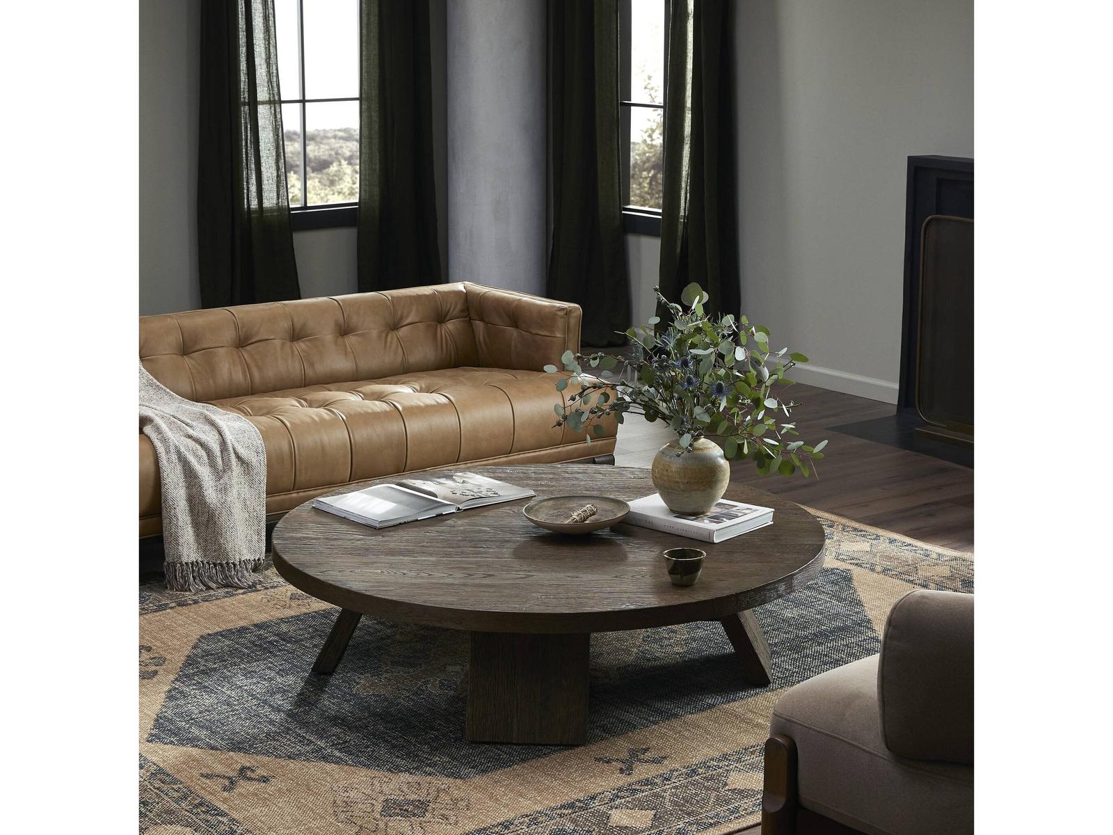Irondale Round Resawn Oak Coffee Table Ashen Oak Resawn