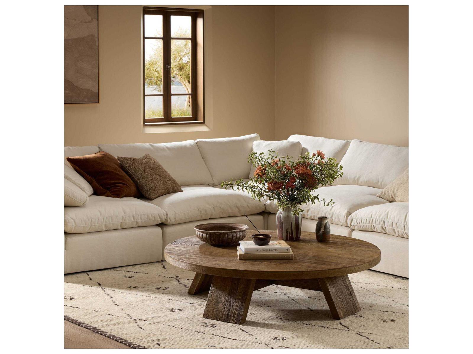 Irondale Sparrow Round Coffee Table Washed Old Oak Resawn