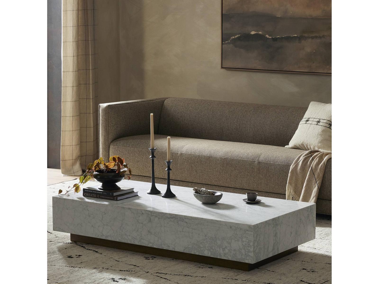 Hughes Masera Rectangular Coffee Table in White Carrara Marble