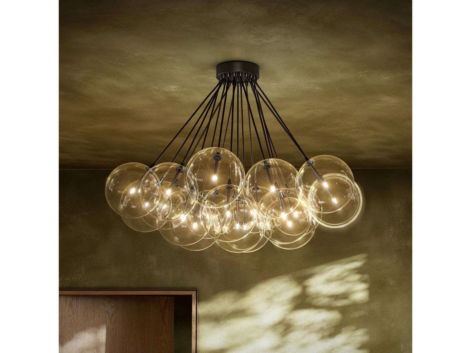 Four Hands Schwung Cloud 19-Light Chandelier in Black Gunmetal with Clear Glass