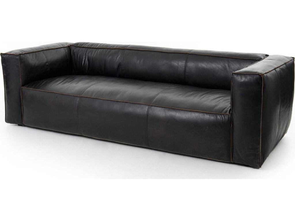 Nolita Reverse Stitch 99 Inch Top-Grain Leather Sofa in Rider Black