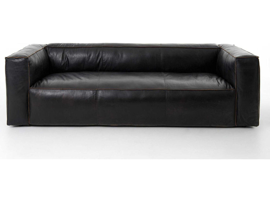 Nolita Reverse Stitch 99 Inch Top-Grain Leather Sofa in Rider Black