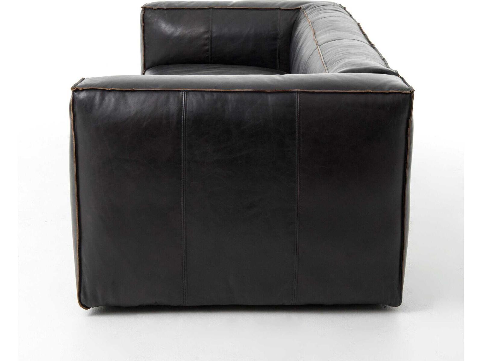 Nolita Reverse Stitch 99 Inch Top-Grain Leather Sofa in Rider Black