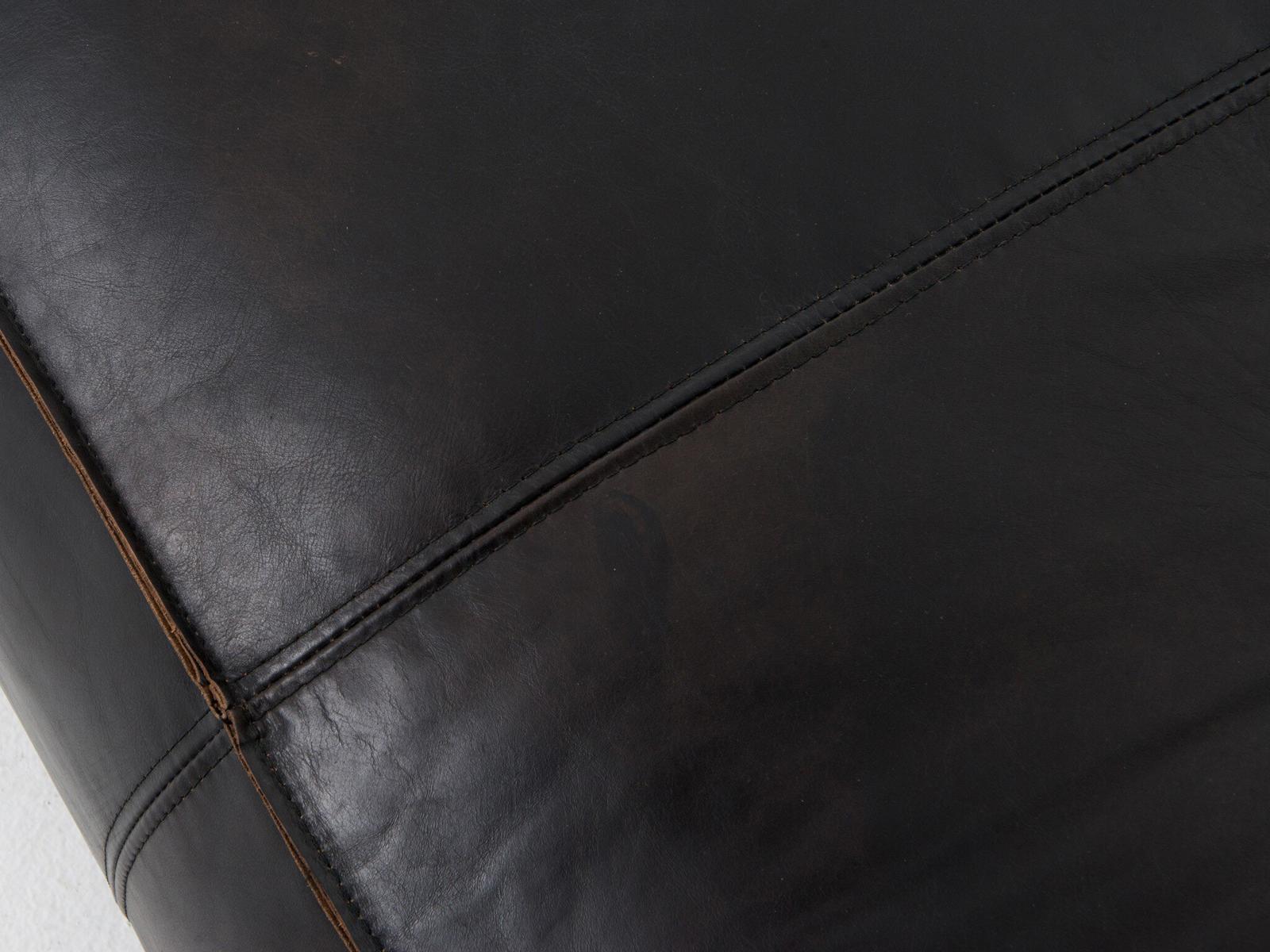 Nolita Reverse Stitch 99 Inch Top-Grain Leather Sofa in Rider Black