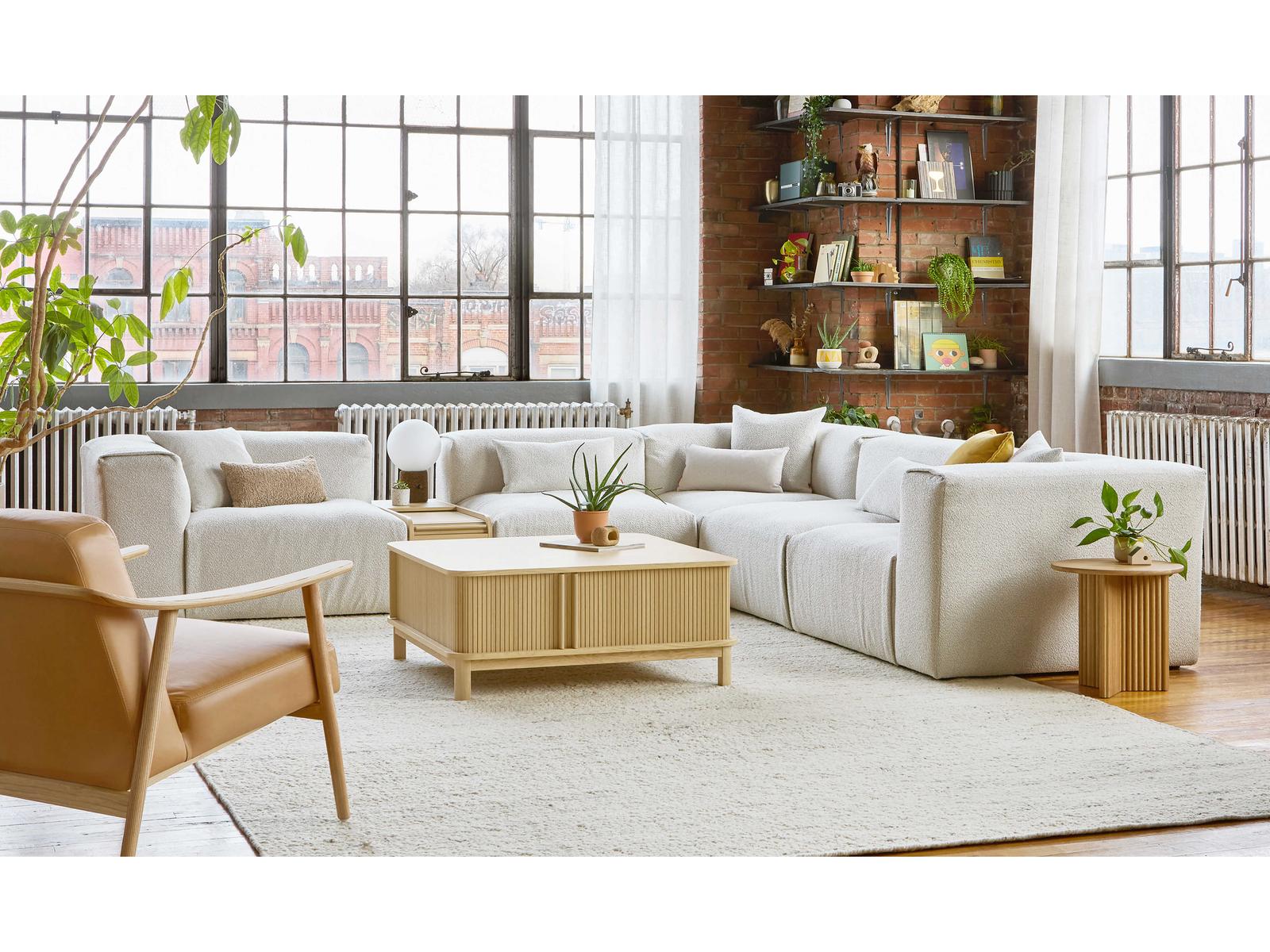 Nest 5-Piece Modular Sectional Sofa in Morris Bone Bouclé Fabric