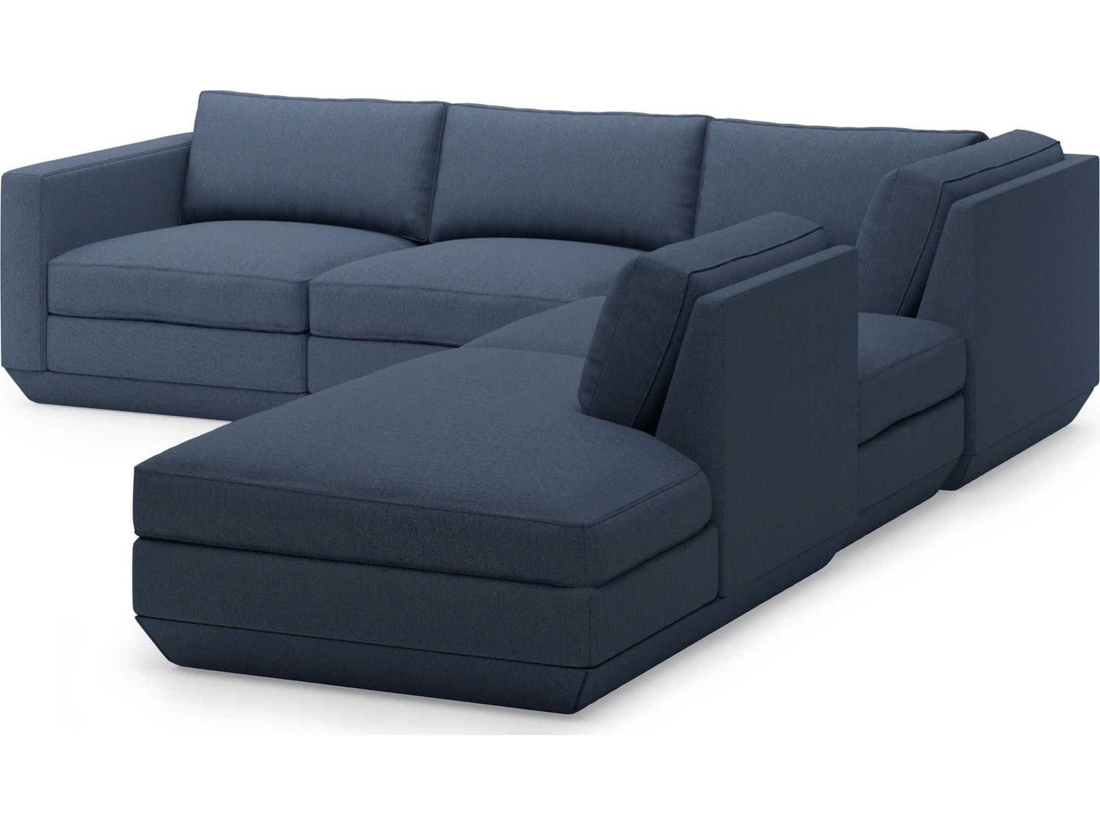 Podium 5-Piece Modular Upholstered Sectional Sofa in Hanson Navy Right-Facing