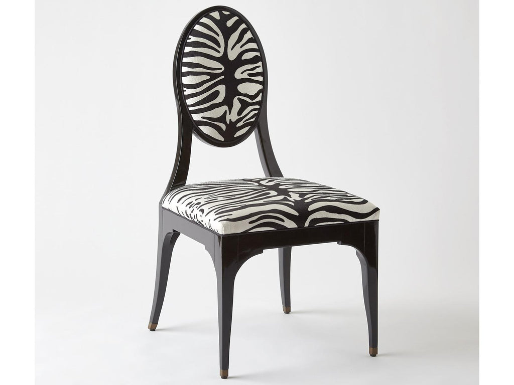 Zebra Upholstered Dining Side Chair in Matte Black Lacquer